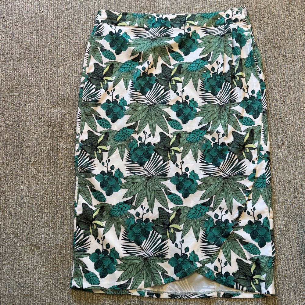 RipSkirt Hawaii Length 4 Tropical Floral Wrap Skirt Blue Green White Large 12-14